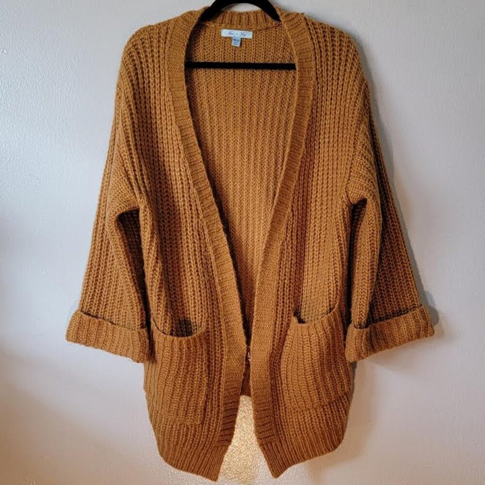 Oversized Knit Open Cardigan in Mustard | One Size